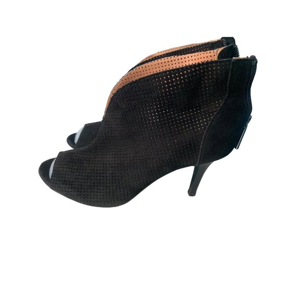 Badura Black openwork peep-toe ankle boots made of suede - Picture 3 of 12